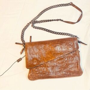 MAXON Chic Brown Leather Crossbody Bag with Chain Strap